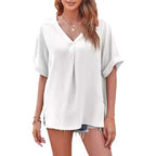 Spring And Summer Solid Color Short Sleeve Loose Blouse