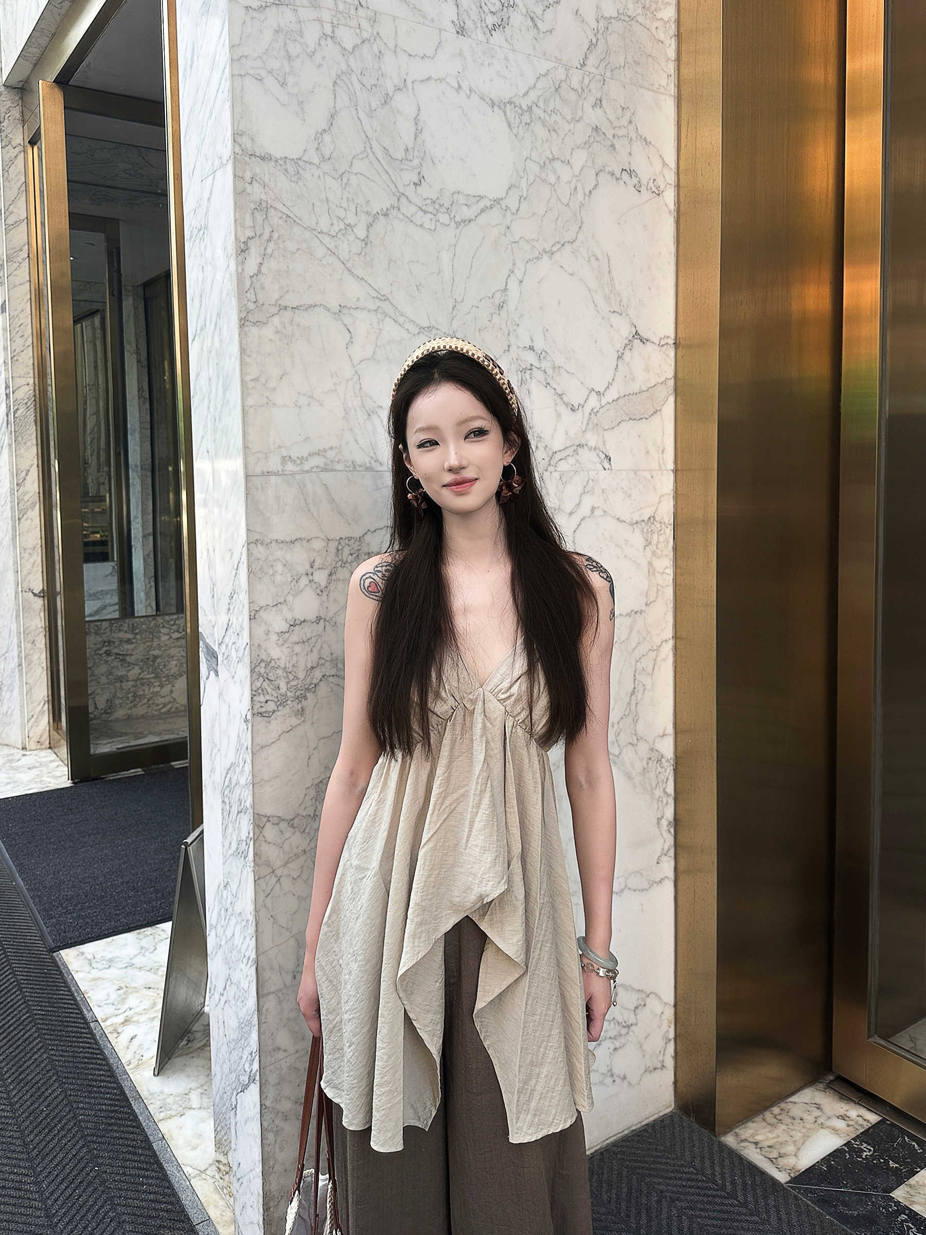 Linen Blended Irregular Vacation Spaghetti Straps Vest