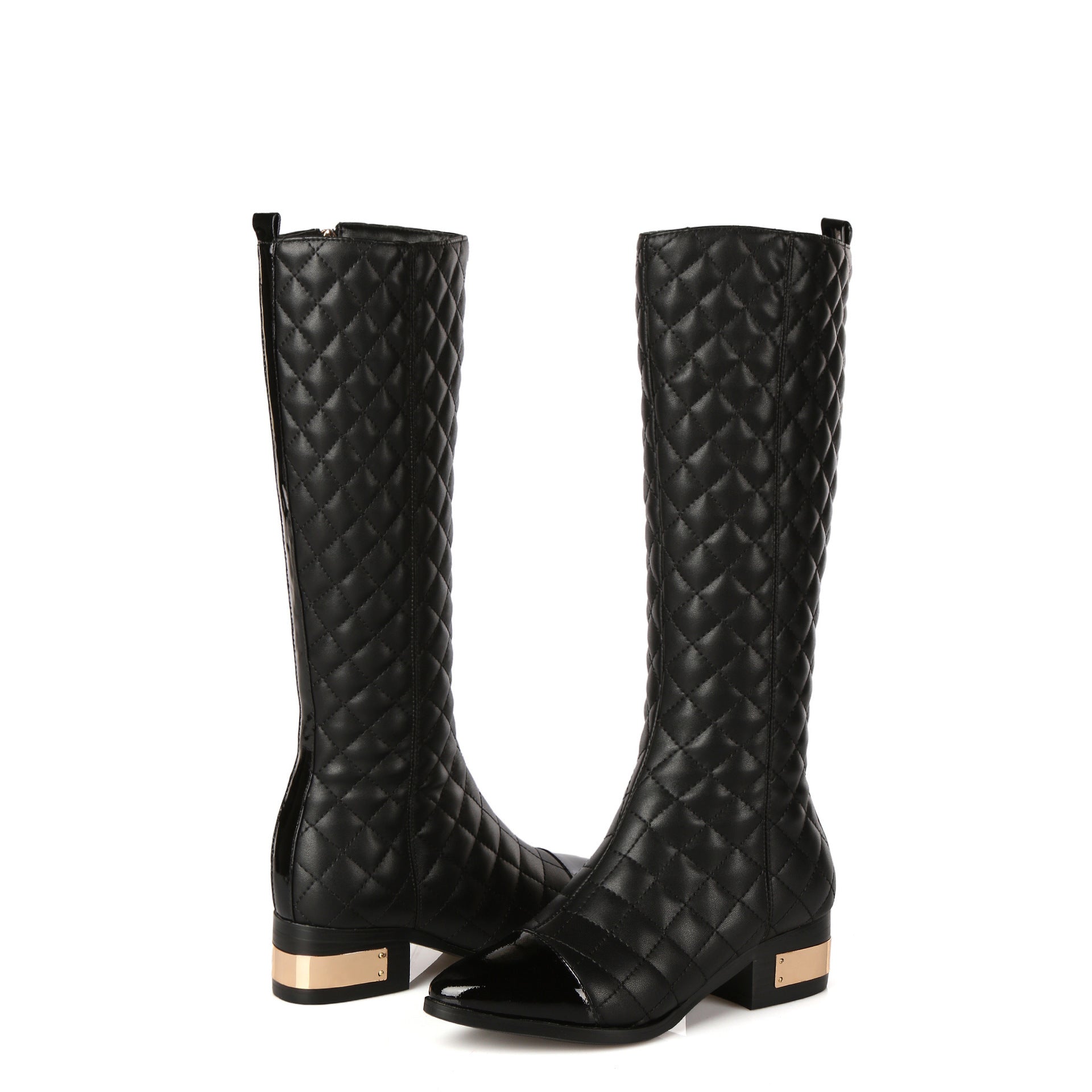 High-top Handsome Plaid Cowhide Boots Women British Style