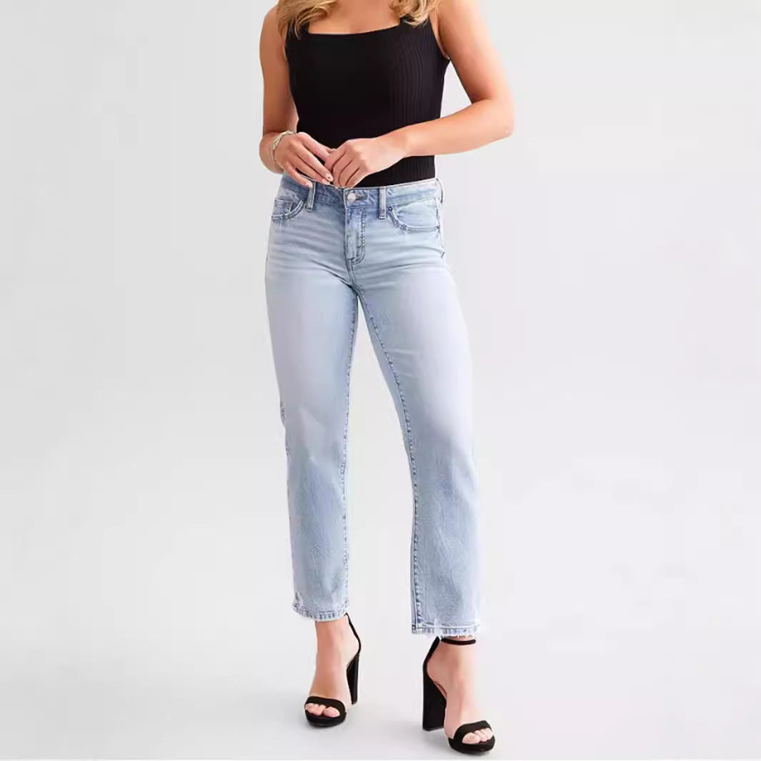 Women's Blue High Waist Straight Micro Elastic Jeans