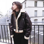 Wear Fur Integrated Lapel Thickening Warm Double-sided Casual Short Jacket Coat