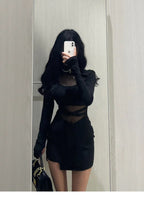 New Women's Clothing Adult Lady Like Woman Wind Black Fishbone Long Sleeve Dress