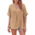 Spring And Summer Solid Color Short Sleeve Loose Blouse