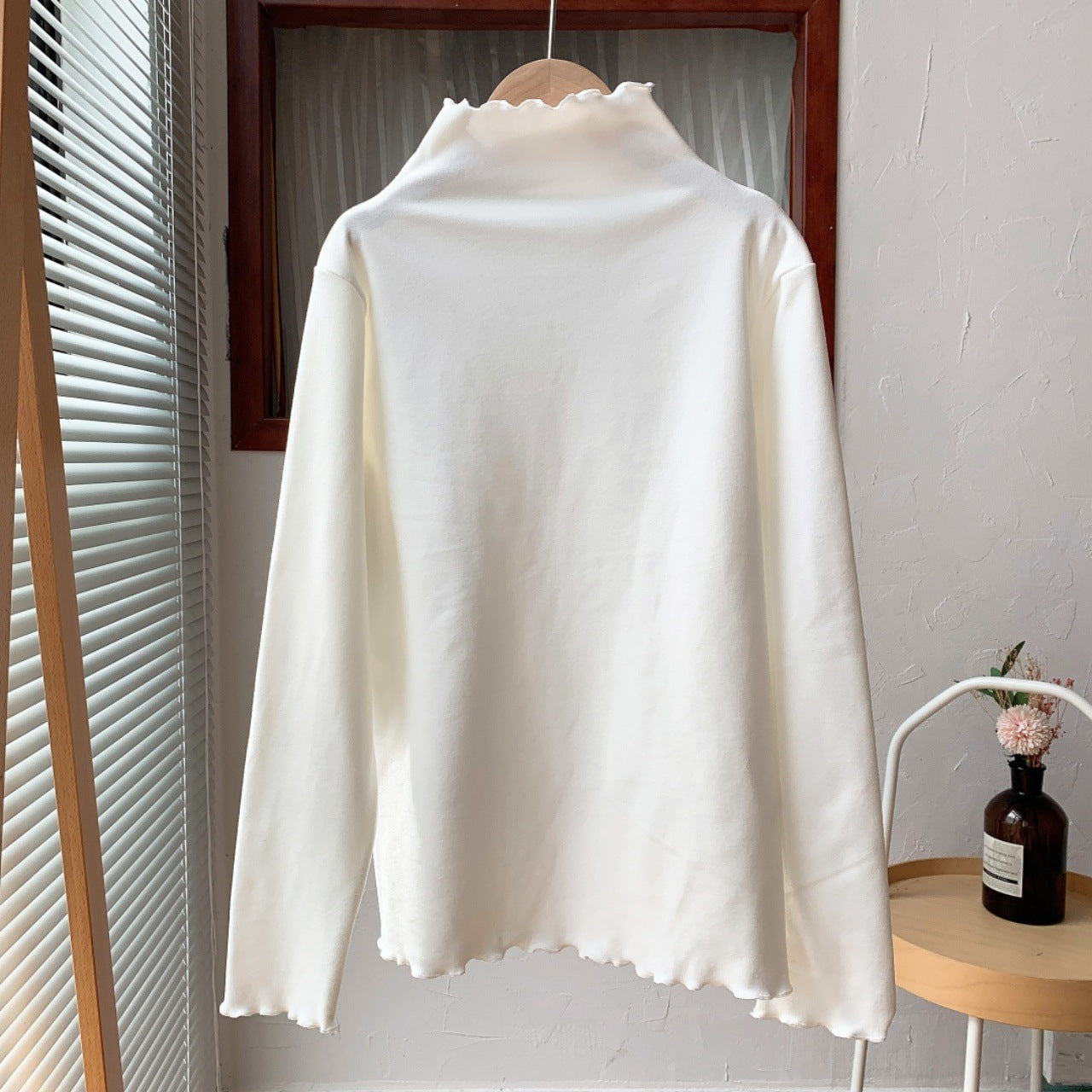 Half-high Collar Long Sleeves Solid Color Inner Wear Slim Fit Warm Dralon Top